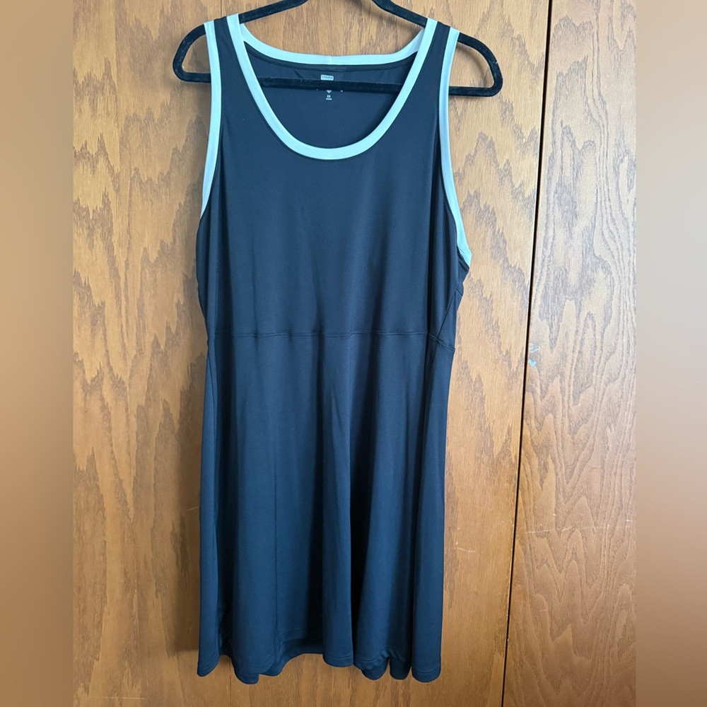 Year of Ours Black Midi Dress with Light Blue Trim